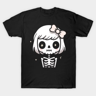 Cute Girl Skeleton Ghost with a Bow | Cute Halloween Costume for Girls T-Shirt